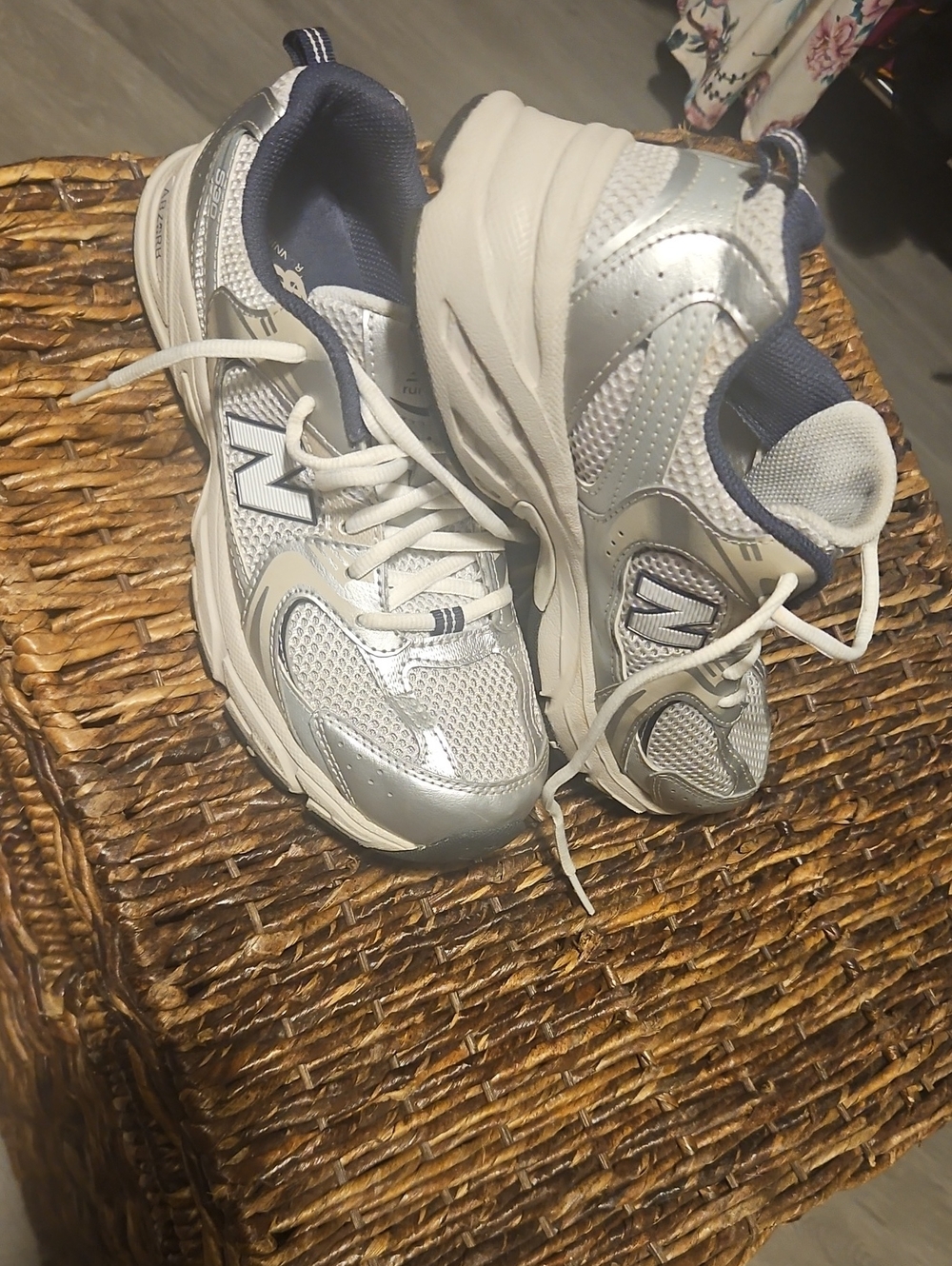 New Balance Women's Silver and Navy Athletic Sneakers